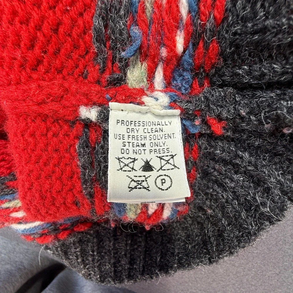 Eddie Bauer Fair Isle Wool Sweater Womens S Red Nordic Crew Neck Heavy Knit